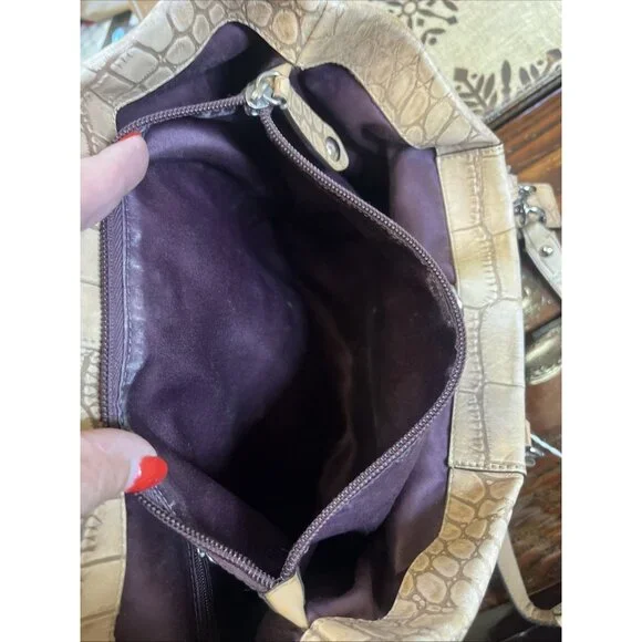 Coach Ashley (2011) Leather Croc Carry all Tote Bag Purse Camel Beige - Picture 15 of 16